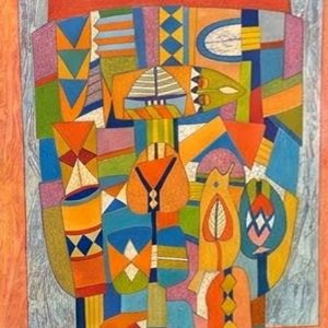 Totem in Orange and Blue by Abdelhamid Kalmoun